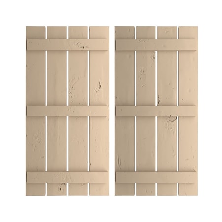 Rustic Four Board Spaced Board-n-Batten Knotty Pine Faux Wood Shutters, 23 1/2W X 58H